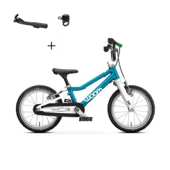 Rowerek dziecięcy Woom 2 GO Metallic Blue 14" + Podpórka WOOM Leggie + Dzwonek WOOM Bing